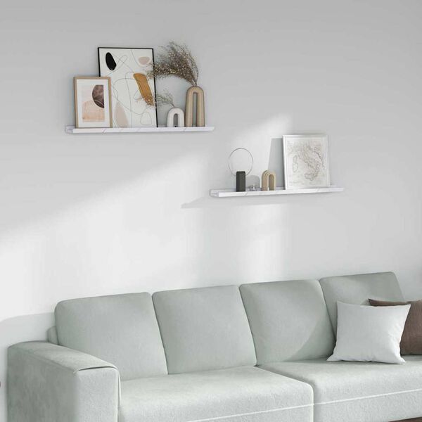 vidaXL Raft de perete 2 pcs Marmură albă 80 x 9 x 3 cm Lemn compozit