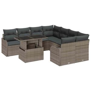 vidaXL Set de canapele pentru grădină cu pernă 9 pcs Gri Rattan poli