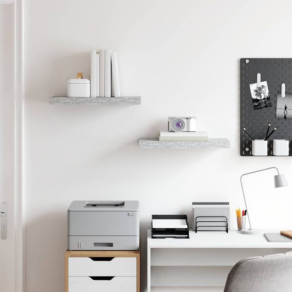 vidaXL Rafturi de perete suspendate 2 buc. gri beton 50x23x3,8 cm MDF