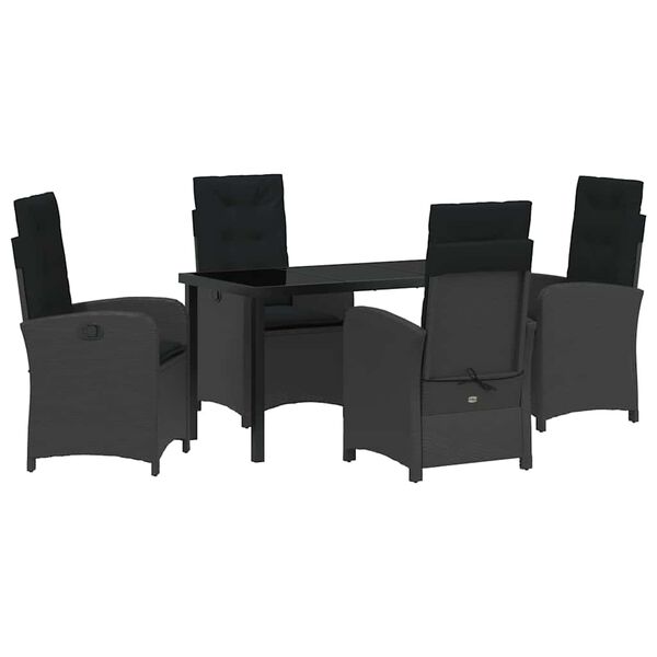 vidaXL Set de masă pentru grădină cu pernă 5 pcs Negru poliratan
