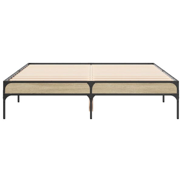 vidaXL Cadru de pat, stejar sonoma, 120x200cm, lemn prelucrat și metal