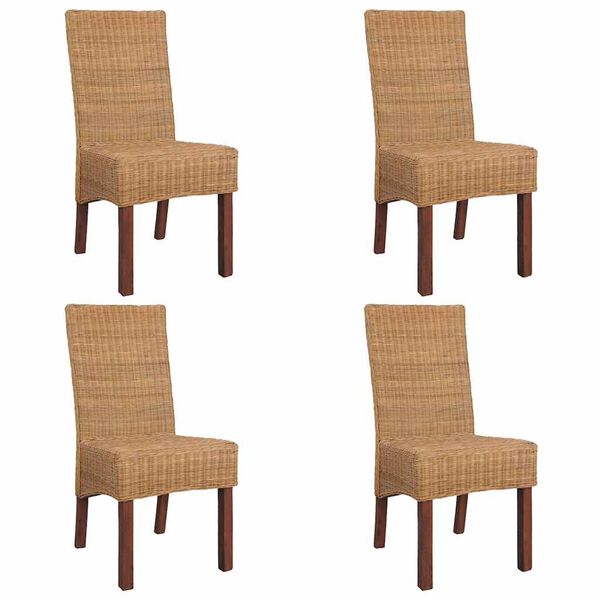 vidaXL Scaune de bucătărie, 4 buc., maro, ratan natural