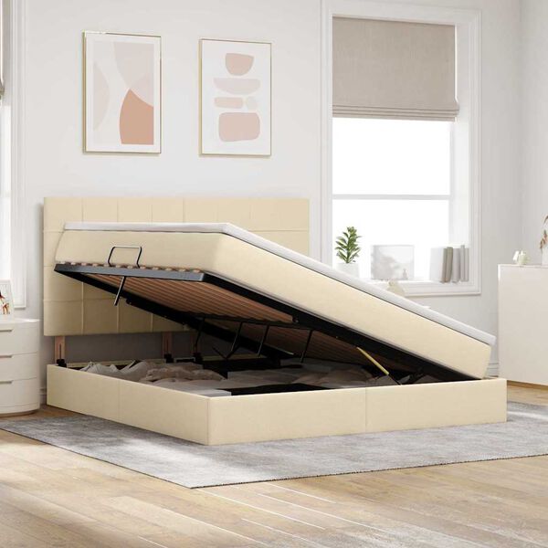 vidaXL Pat cu saltea și LED cu saltea Creme 160 x 200 cm Poliester