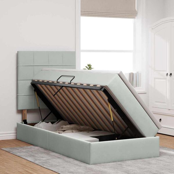 vidaXL Pat cu saltea și LED cu saltea Gri deschis 100 x 200 cm Catifea