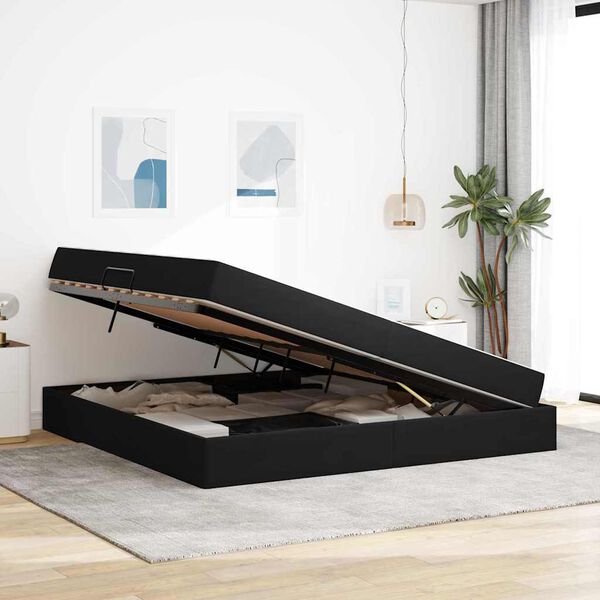 vidaXL Pat cu saltea și spațiu de depozitare Negru 200 x 200 cm