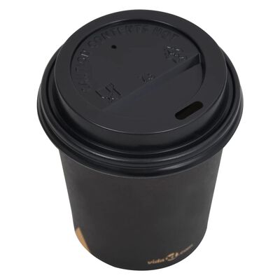 vidaXL Pahare de cafea de hârtie cu capace, 1000 buc., negru, 200 ml