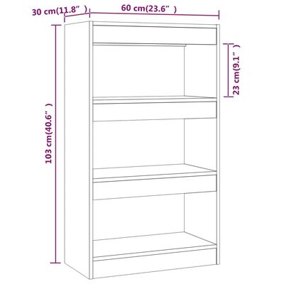 vidaXL Bibliotecă/Separator cameră, alb extralucios, 60x30x103 cm, PAL