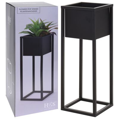 H&S Collection Ghiveci de flori cu suport, negru, 60 cm, metal