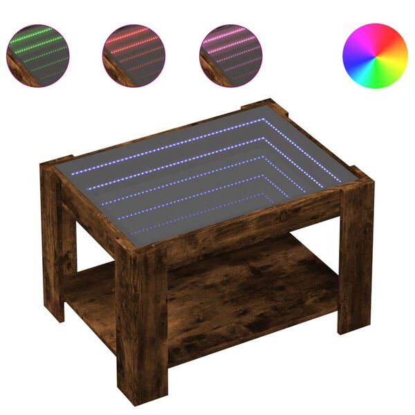 vidaXL Măsuță de cafea cu LED stejar fumuriu 73x53x45cm lemn prelucrat