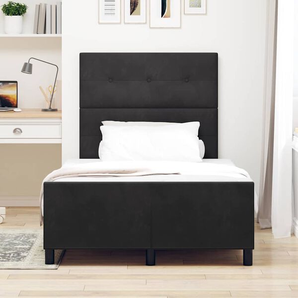 vidaXL Pat cu arcuri cu headboard Negru 120 x 200 cm Catifea