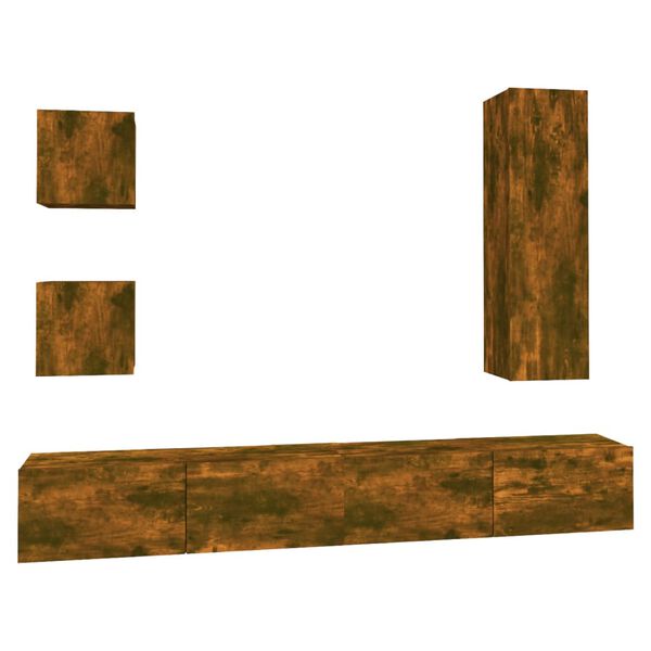 vidaXL Set dulapuri TV, 5 piese, stejar fumuriu, lemn prelucrat