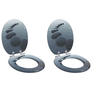 vidaXL Capace WC cu &icirc;nchidere silențioasă, 2 buc., MDF, design pietre