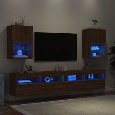 vidaXL Comode TV cu lumini LED, 2 buc., stejar maro, 40,5x30x60 cm