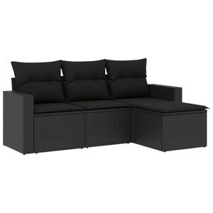 vidaXL Set mobilier de grădină cu perne, 4 piese, negru, poliratan