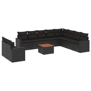 vidaXL Set canapele de grădină cu perne, 11 piese, negru, poliratan