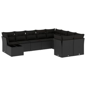 vidaXL Set canapele de grădină cu perne, 10 piese, negru, poliratan