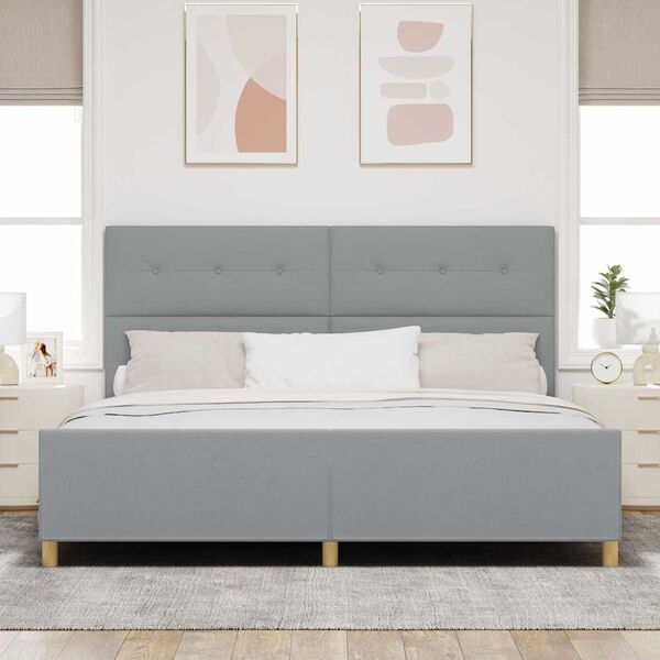 vidaXL Cadru de pat cu headboard Gri deschis 200 x 200 cm țesătură