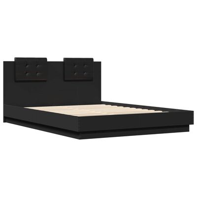 vidaXL Cadru de pat cu tăblie și lumini LED, negru, 150x200 cm