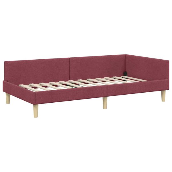 vidaXL Cadru de pat colțar cu headboard Roșu Vin 90 x 200 cm țesătură