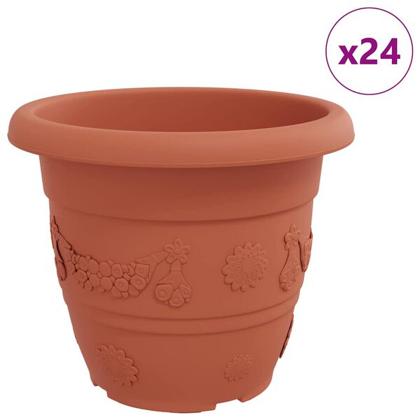 vidaXL Ghiveci rotund pentru flori 24 pcs Roșu cărămidă &Oslash; 26 x 21.5 cm