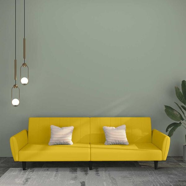 vidaXL Canapea extensibilă cu 2 locuri, galben, catifea