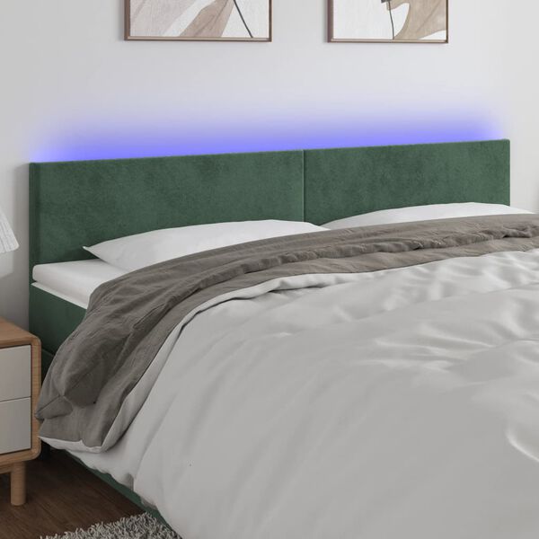 vidaXL Tăblie de pat cu LED, verde &icirc;nchis, 180x5x78/88 cm, catifea