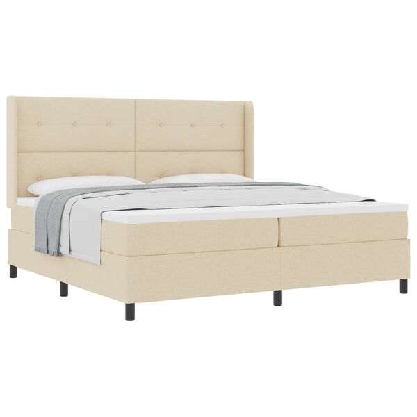 vidaXL Pat cu arcuri cu saltea cu headboard Crem 200 x 200 cm țesătură