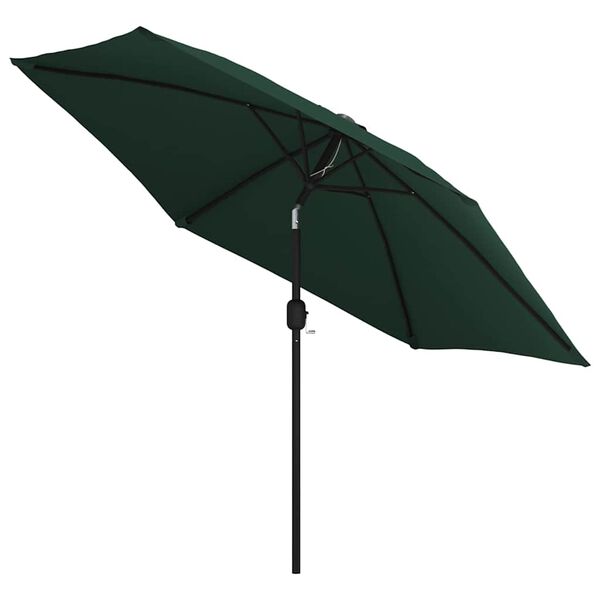 vidaXL Umbrelă de soare de grădină în consolă cu LED, verde, 3 m