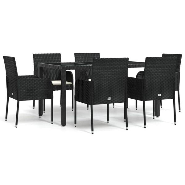 vidaXL Set mobilier de grădină cu perne, 7 piese, negru, poliratan
