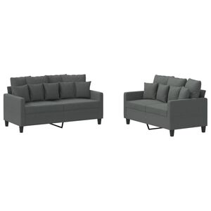 vidaXL Set de canapele cu perne, 2 piese, gri &icirc;nchis, textil
