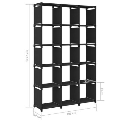 vidaXL Raft expunere, 15 cuburi, negru, 103x30x175,5 cm, textil