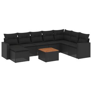 vidaXL Set mobilier de grădină cu perne, 9 piese, negru, poliratan