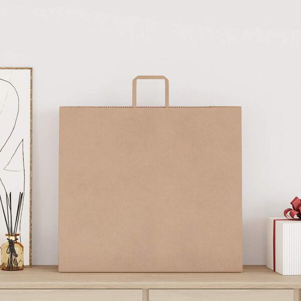 vidaXL Pungi de h&acirc;rtie 50 buc cu m&acirc;nere maro 54x15x49 cm