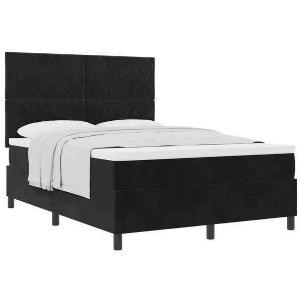 vidaXL Pat cu arcuri cu saltea cu headboard Negru 140 x 200 cm Catifea