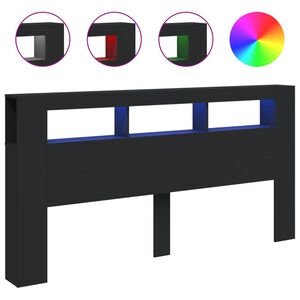 vidaXL Tăblie de pat cu LED, negru, 200x18,5x103,5 cm, lemn prelucrat