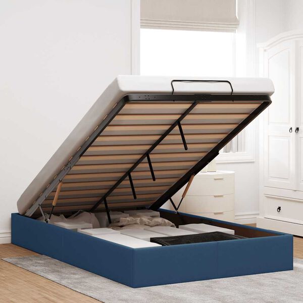 vidaXL Cadru de pat otoman fără saltea Albastru 120x190 cm țesătură