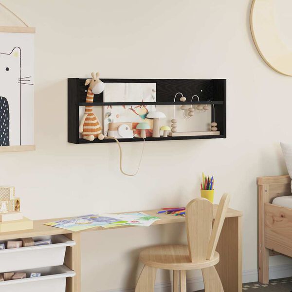 vidaXL Raft pentru reviste Stejar Negru 80 x 12 x 30 cm Lemn compozit