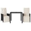 vidaXL Set bistro cu perne, 3 piese, negru, poliratan