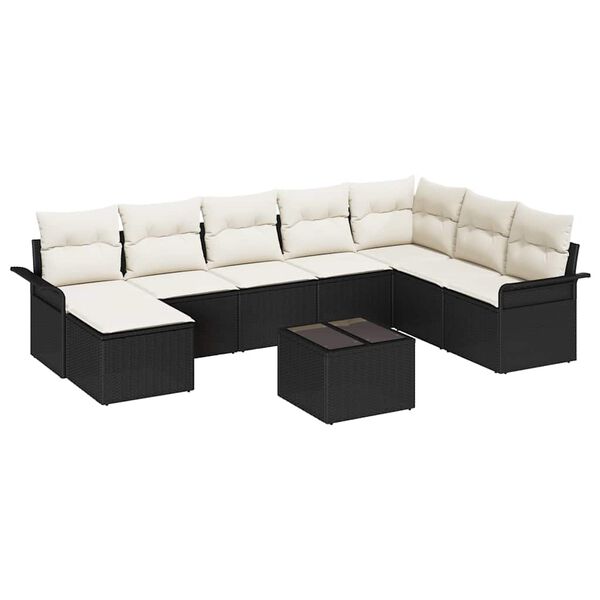 vidaXL Set de canapele pentru grădină cu pernă 9 pcs Maro Rattan poli