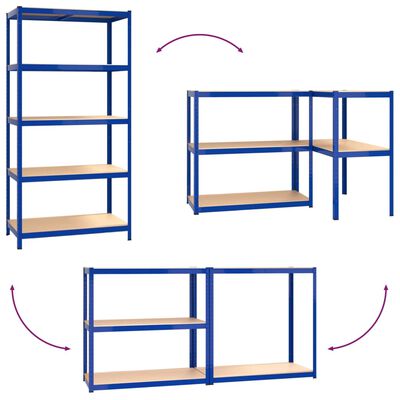 vidaXL Rafturi de depozitare cu 5 niveluri, 3 buc., albastru oțel/lemn