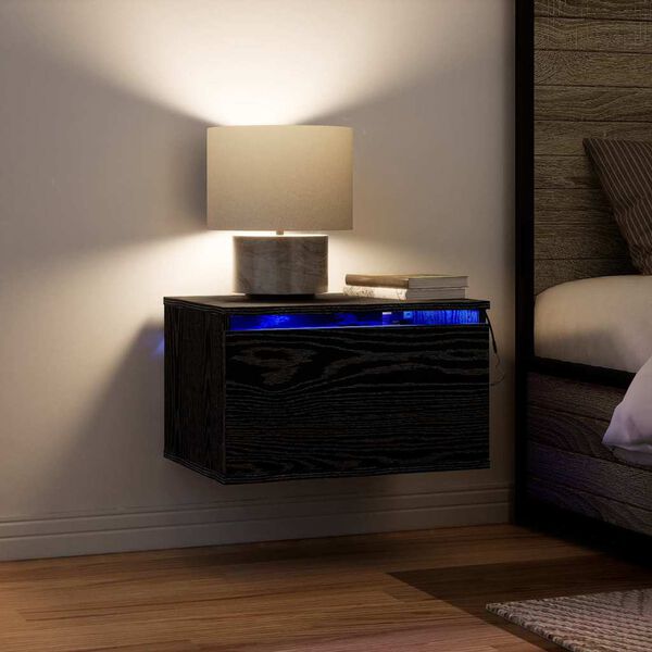 vidaXL Noptieră suspendată Stejar Negru 50 x 36 x 30 cm Lemn compozit