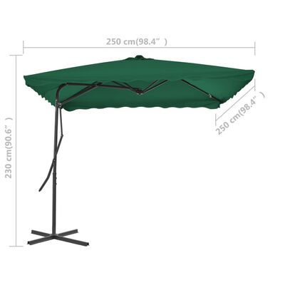 vidaXL Umbrelă de soare de exterior, stâlp din oțel, verde, 250x250 cm