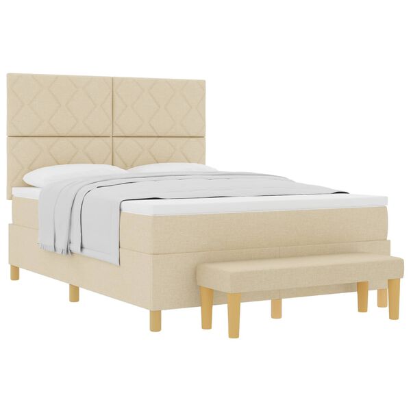 vidaXL Pat cu arcuri cu saltea cu headboard Crem 160 x 200 cm țesătură