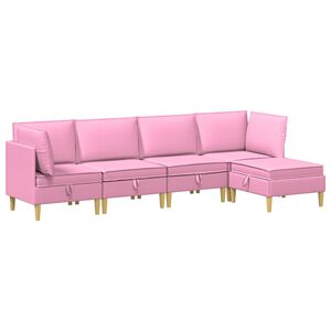 vidaXL Set de canapea modulară cu spațiu de stocare 5 pcs Roz Țesătură