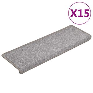 vidaXL Covorașe pentru scări, 15 buc., 65x21x4 cm, gri deschis, cu margini dreptunghiulare