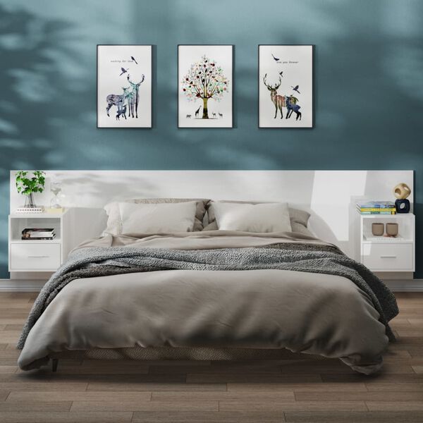 vidaXL Noptiere de perete, 2 buc., alb extralucios