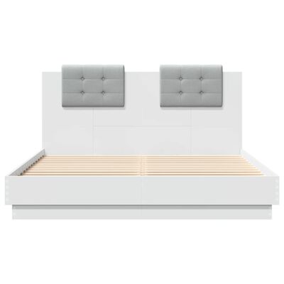 vidaXL Cadru de pat cu tăblie și lumini LED, alb, 120x200 cm