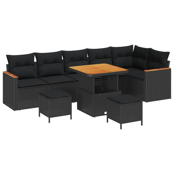 vidaXL Set de canapele pentru grădină 9 pcs Negru poliratan