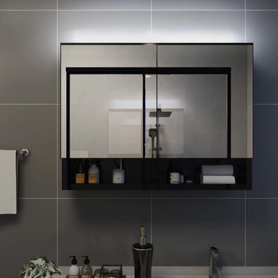 vidaXL Dulap de baie cu oglindă și LED-uri, negru, 80x15x60 cm, MDF