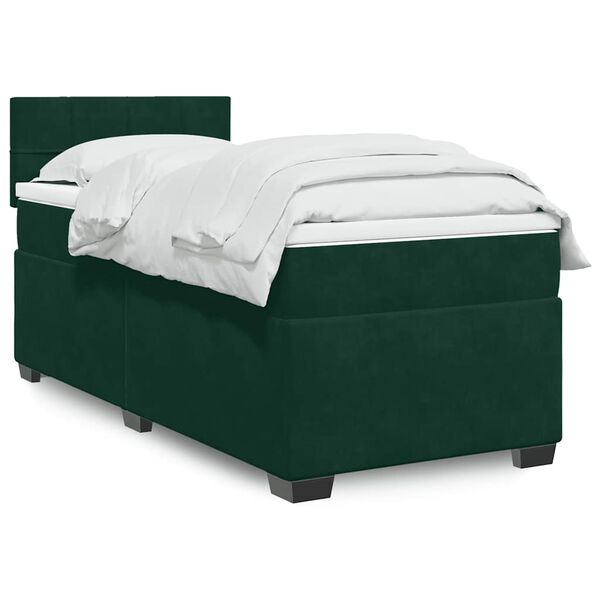 vidaXL Pat box spring cu saltea, verde închis, 100x200 cm, catifea